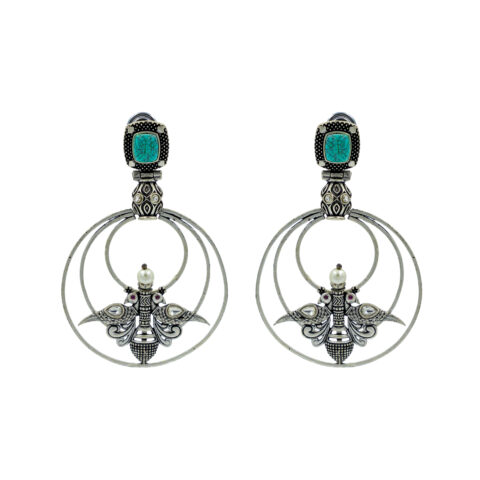 Amazonite Silver Jhumka Earings