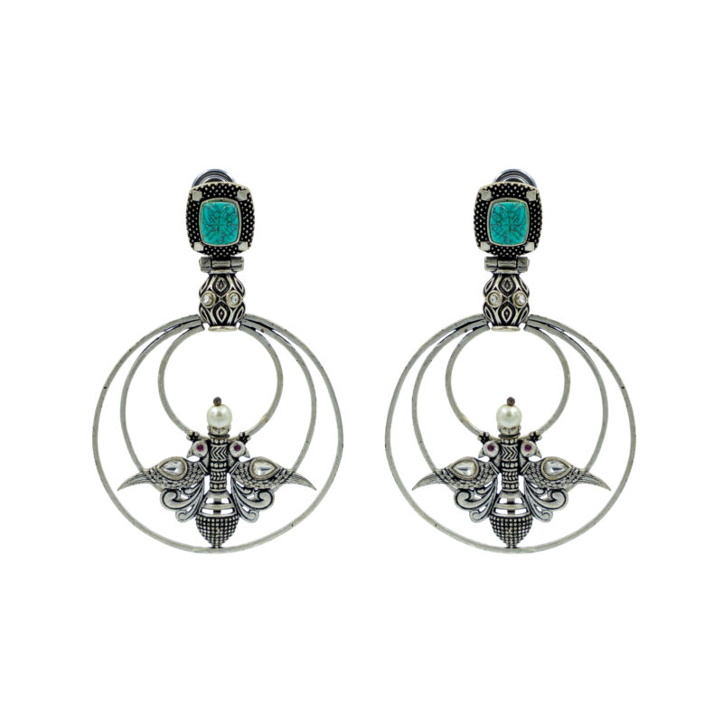 Amazonite Silver Jhumka Earings